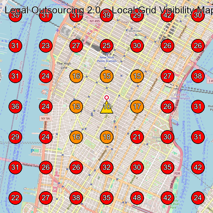 Legal Outsourcing 2.0 GeoGrid visibility map for Legal Services in New York